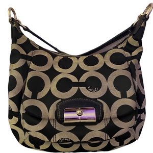Coach Kristin Classic Print Hobo Bag Tan and Black Leather Strap
